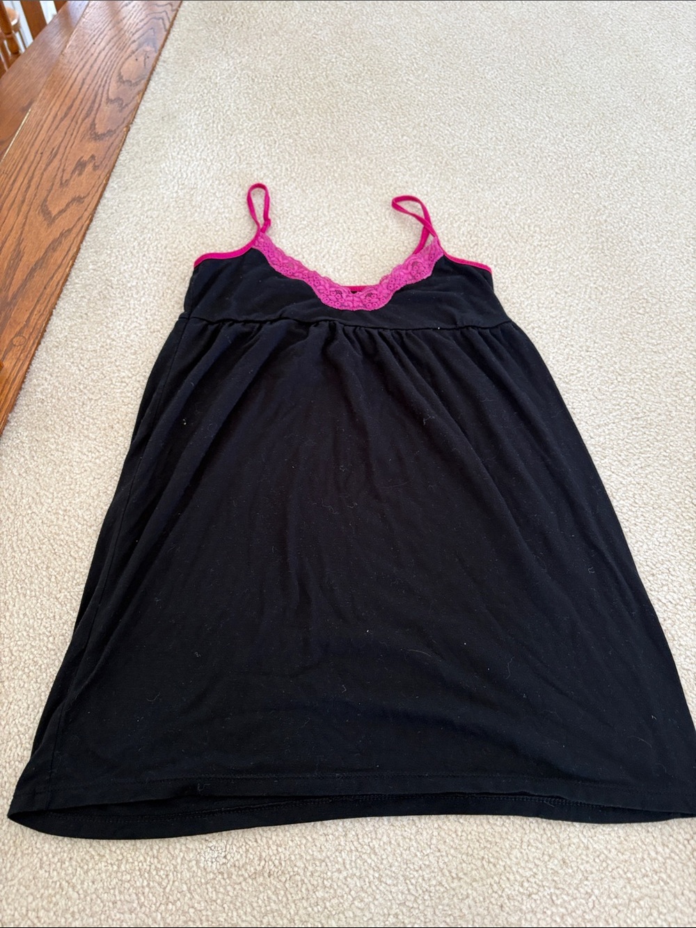 Black Sleep Tank with Pink Lace Trim